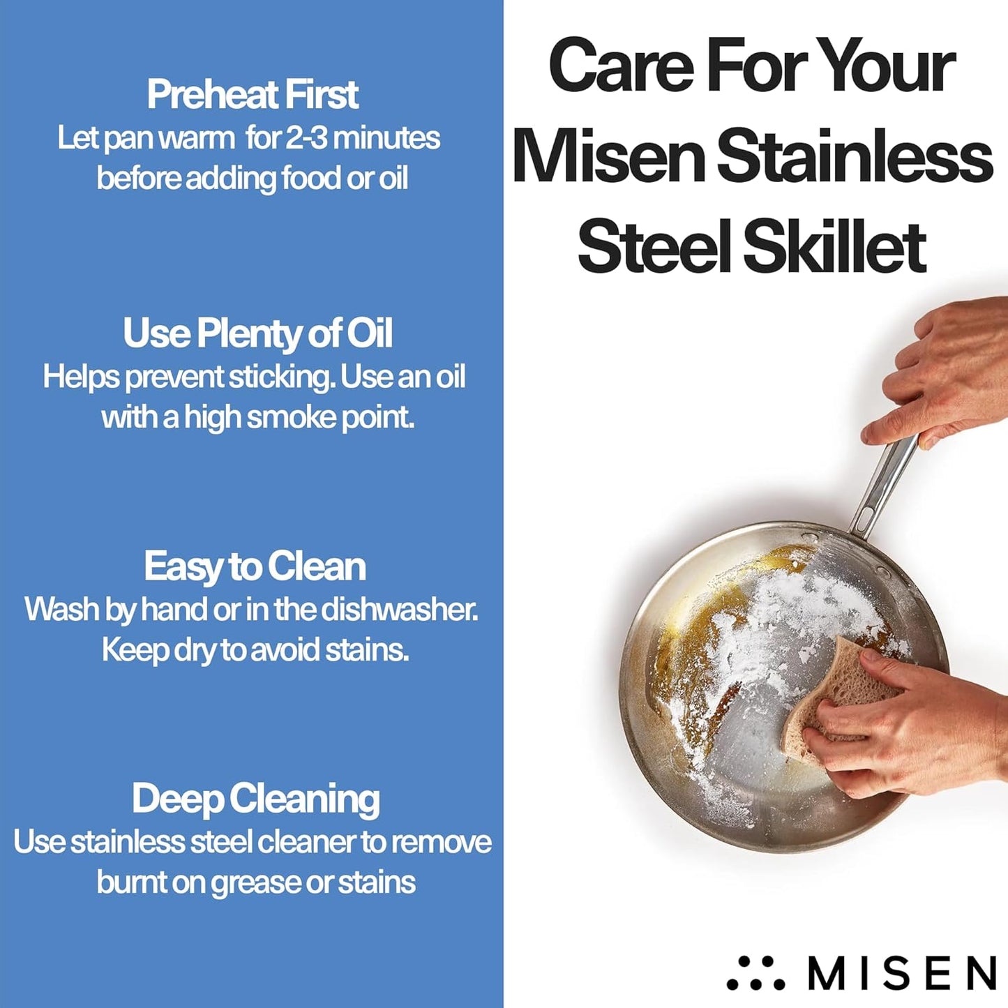 Misen 12" Frying Pan | 5-Ply Stainless Steel Professional Cookware - Induction, Gas, Electric Safe, Dishwasher & Oven Safe to 800°F