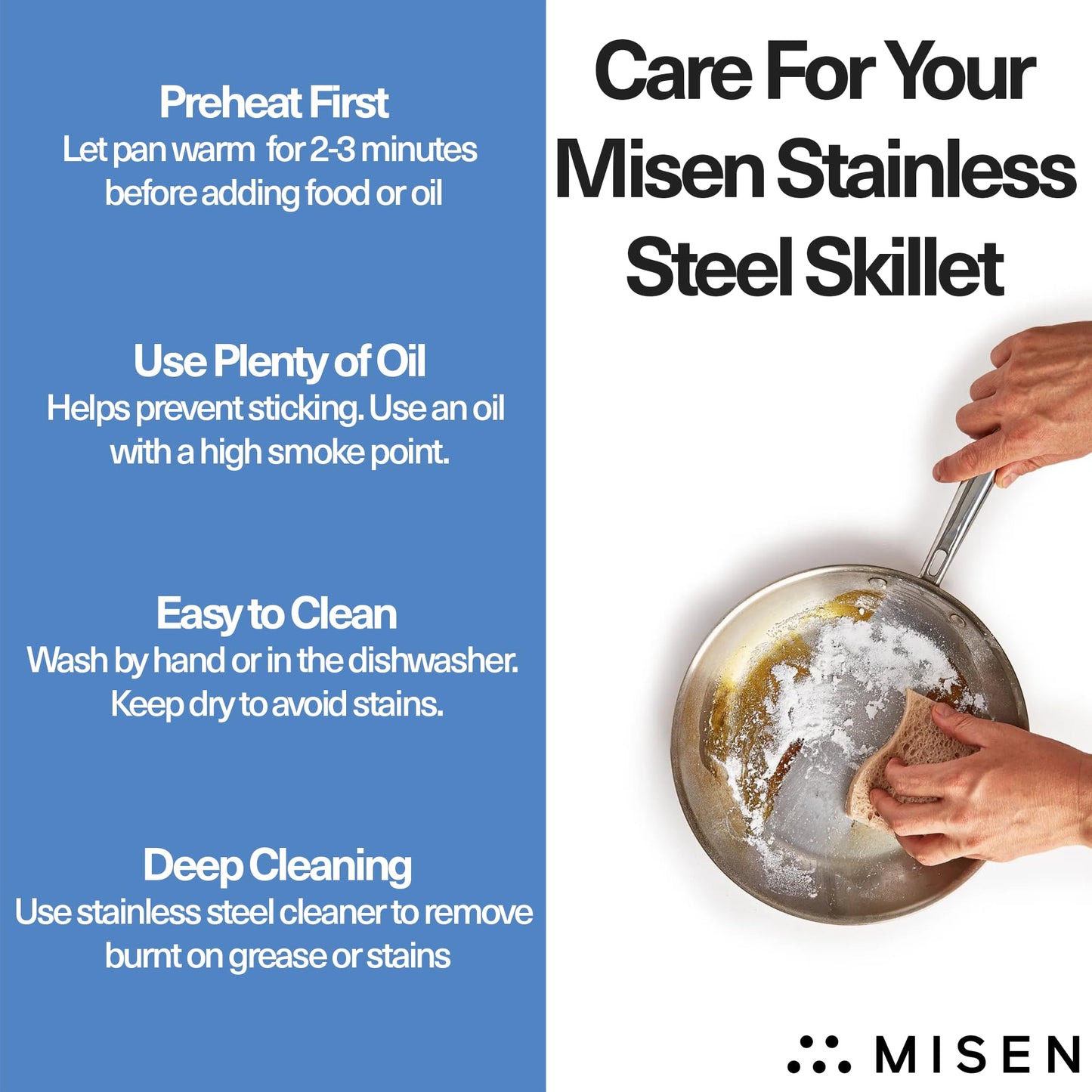 Misen 5-Ply Stainless Steel 12" Frying Pan - Professional Cookware for Induction, Gas and Electric - Dishwasher Safe, Oven Safe to 800°F - Durable, Versatile, Even Heating