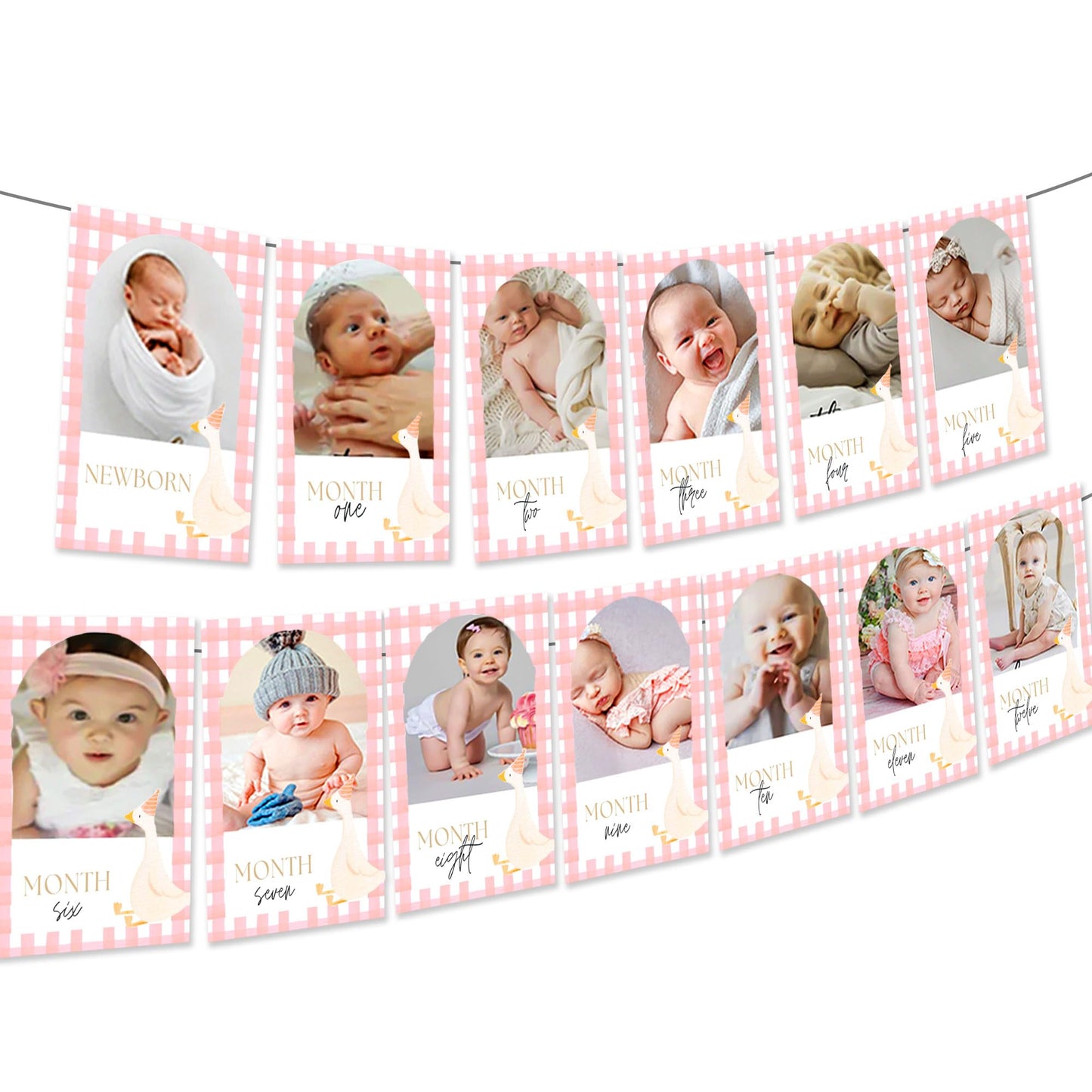Pink One Silly Goose Photo Banner Silly Goose 1st Birthday Decor Girl for Newborn to 12 Months Picture Banner Goose First Birthday Party Supplies Monthly Milestones Frame