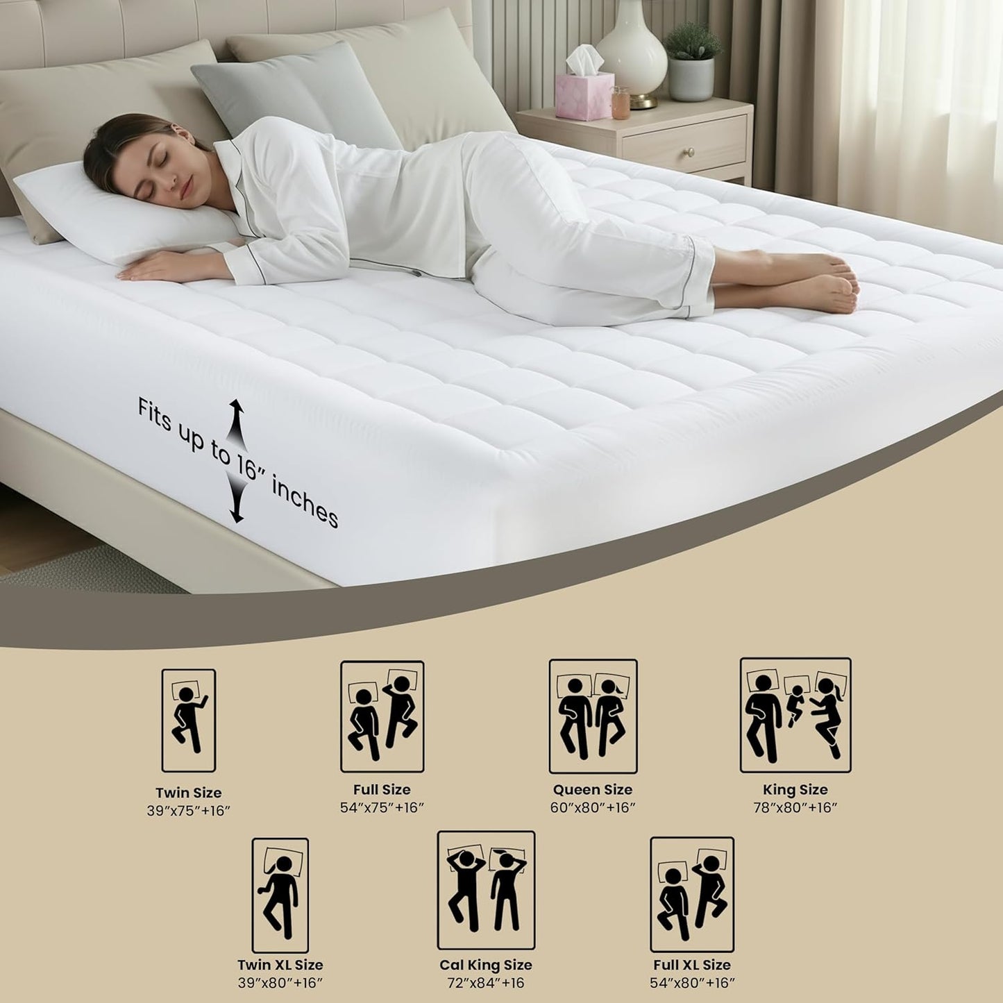 Utopia Bedding Queen Mattress Pad - Quilted Fitted Protector with Fluffy Pillow Top | Deep Pocket 60x80 Inches, White