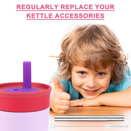 Gosknor 4pcs Metal Straw for Owala Kids 12 OZ Stainless Steel Tumbler, Reusable Stainless Steel Replacement Straws with 2pcs Cleaning Brushes Compatible with Owala 15 OZ Plastic Tumbler Water Bottle