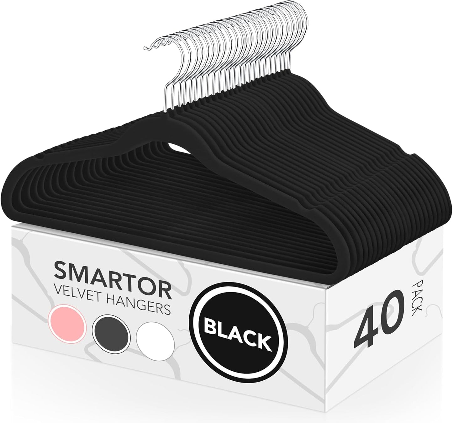 Smartor Velvet Hangers - 40 Pack Non-Slip Heavy-Duty Felt Hangers | Premium Slim Space-Saving Black with 360° Rotating Hook
