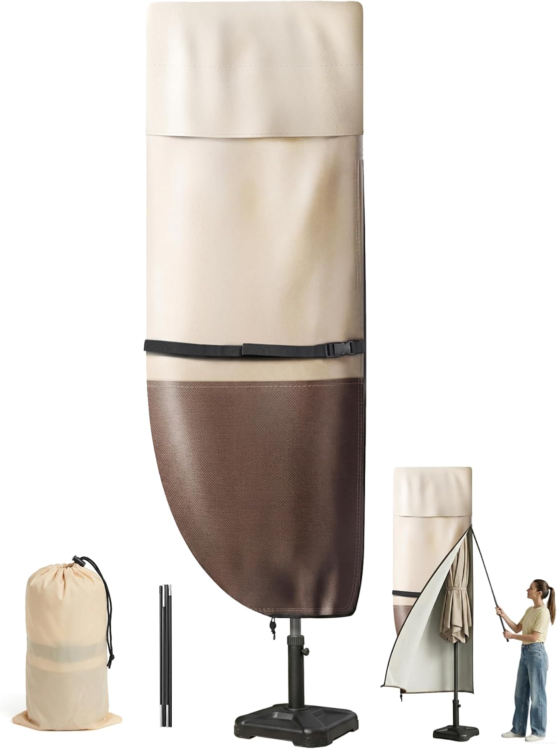 Vailge Patio Umbrella Cover - Waterproof & Windproof for 9-13 Ft Cantilever Umbrellas | Includes Support Pole & Storage Bag