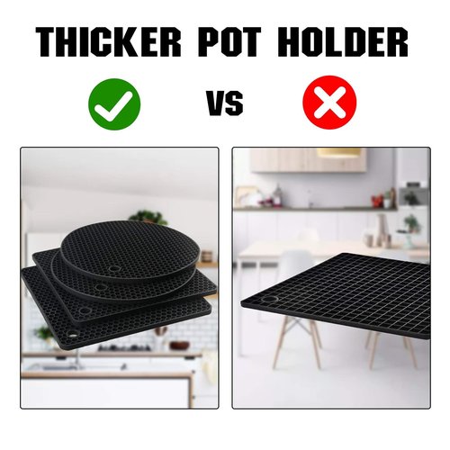 Joyhalo Trivets for Hot Dishes - Hot Pads for Kitchen, Silicone Pot Holders for Hot Pots and Pans, Silicone Mats for Kitchen Countertops, Table, Flexible Easy to Wash and Dry, Black