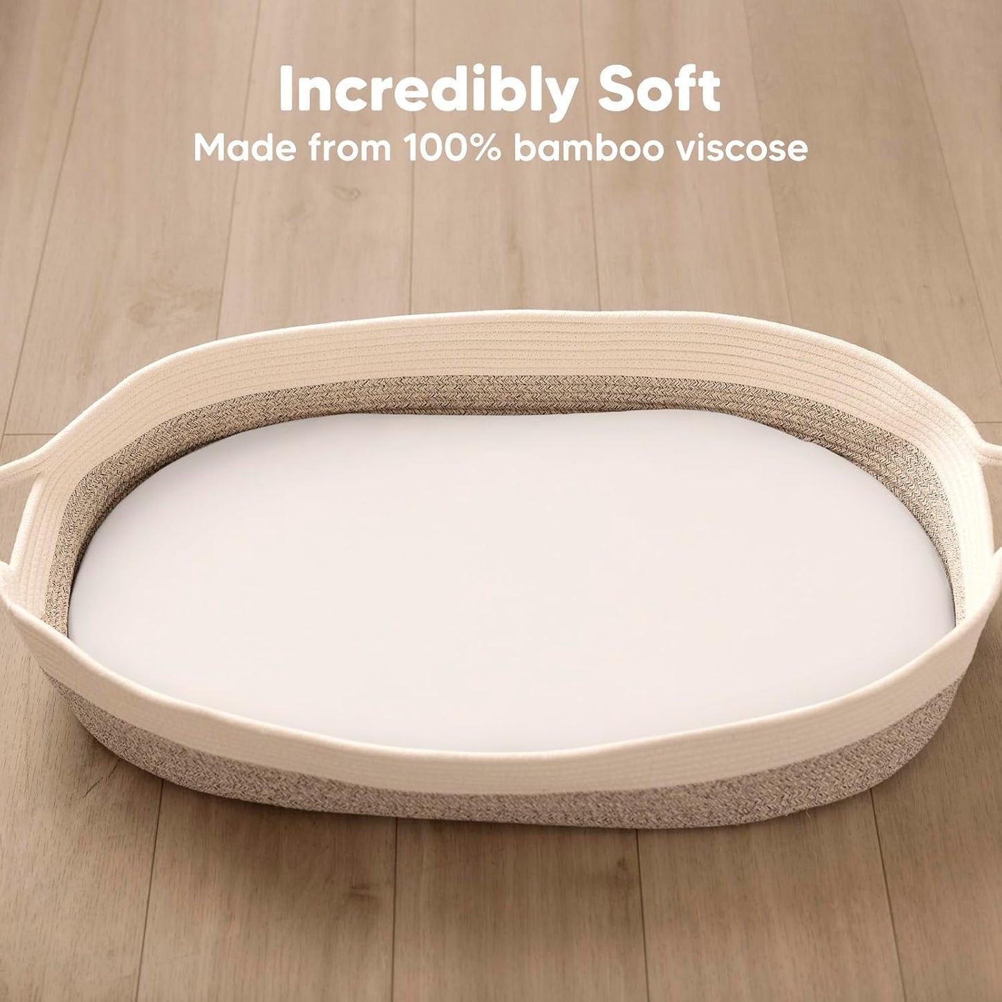 Skiennix Baby Bassinet Sheets - Soft Viscose Bamboo Fitted Sheets for 33x17 Mattresses | 2-Pack in Soft White