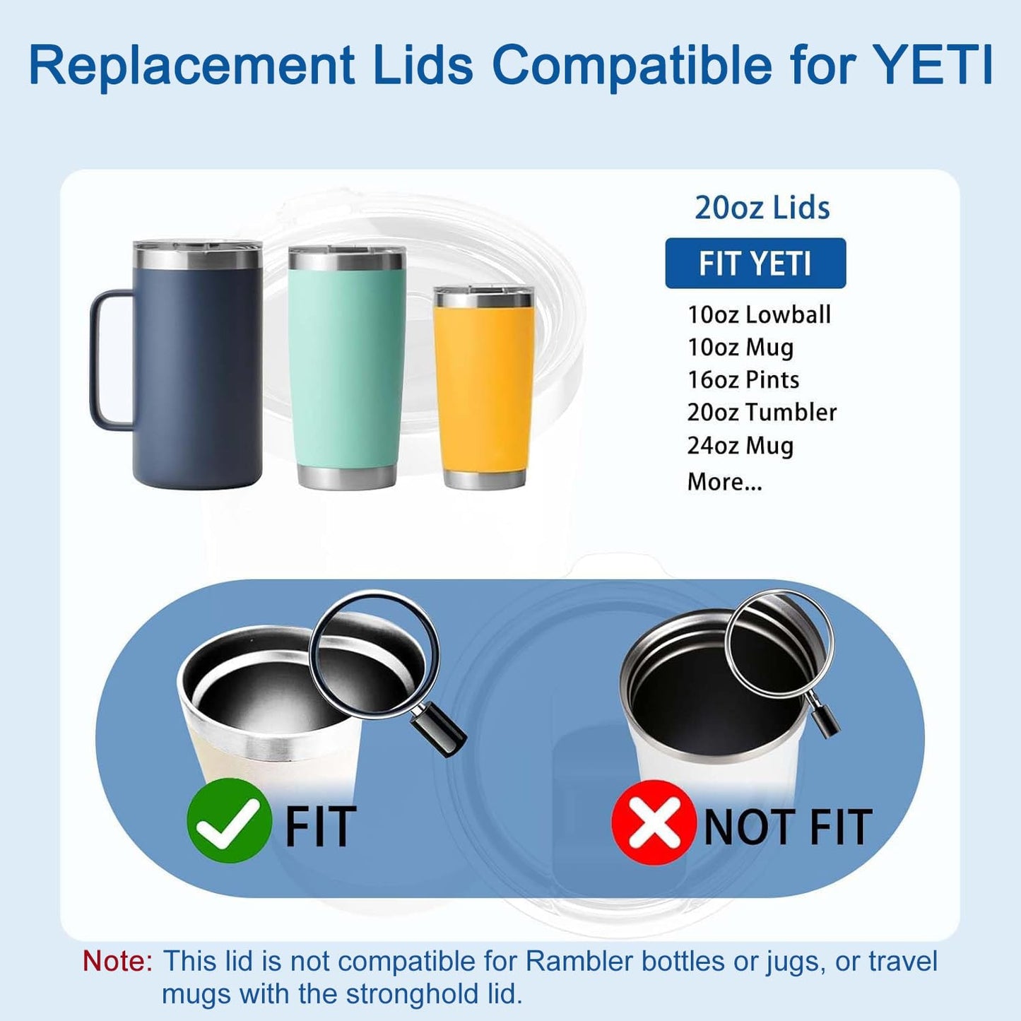 20 oz Tumbler Lid for YETI, 2-Pack Replacement Lids Compatible with YETI 20 oz Tumbler, 10/24 oz Mug, and 10 oz Lowball, Spill-Proof Cup Lids Top Covers with Magnetic Slider Switch for Travel, Black