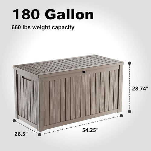 DRATO 180 Gallon Outdoor Storage Box - Large Waterproof Resin Container for Cushions & Tools | Gray