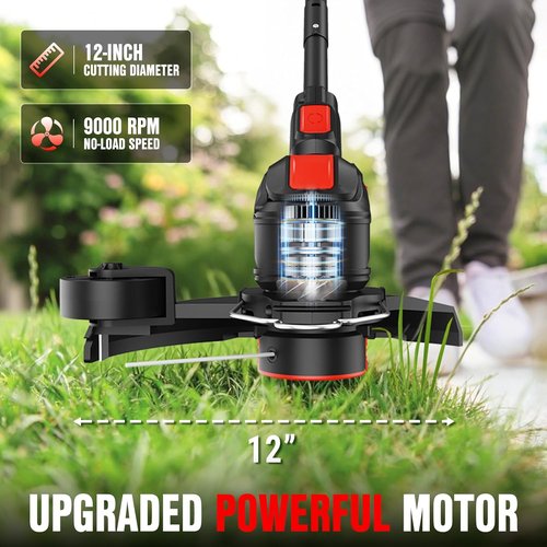 EWORK 20V Cordless Weed Wacker - 12-Inch Electric String Trimmer with 2 Batteries & Fast Charger