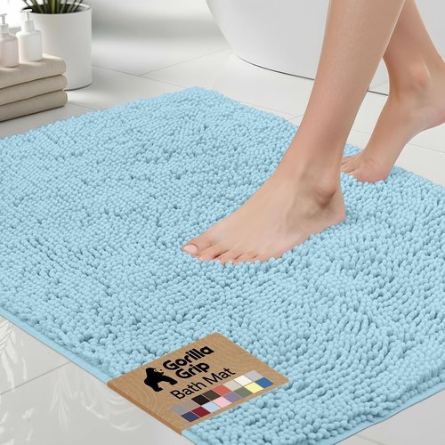 GORILLA GRIP Bath Rug Mat - Soft Absorbent Chenille | Quick Dry Microfiber, 30x20, Sky Blue