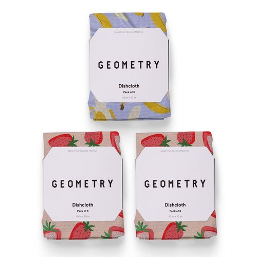 GEOMETRY Kitchen Dish Cloths - Spring & Summer Collection - Premium Dishcloths with Geoweave - Absorbent & Fast Drying Kitchen Towels - Strawberry Banana, 10" x 10" - 3-Pack