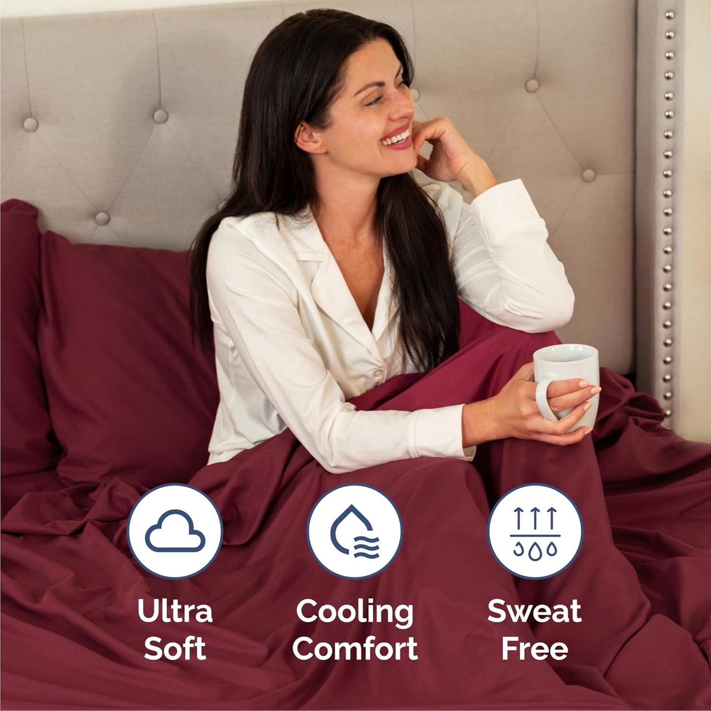 Queen Size 4-Piece Sheet Set - Comfy Cooling Bed Sheets | Ultra-Soft, Deep Pockets - Oeko-Tex Certified - Burgundy