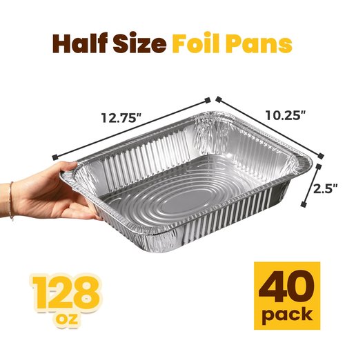 Fit Meal Prep 40 Pack 9x13 Aluminum Foil Pans - Heavy Duty Half Size Baking Pans Disposable for Roasting, Cooking, Serving, and Freezing - Tin Pan Trays for Buffet, Meal Prep, and Food Storage