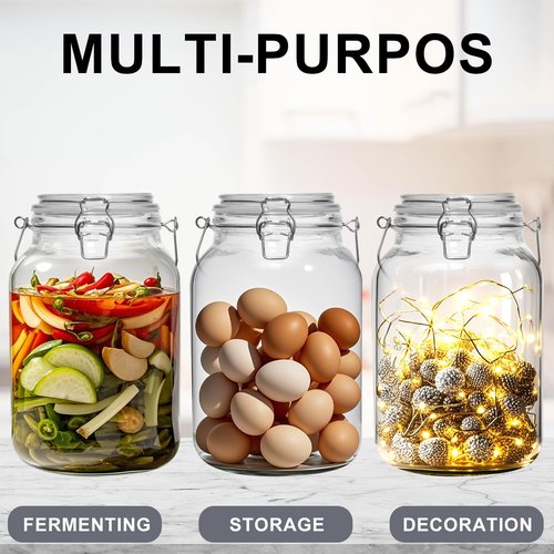 Galssmagic 1 Gallon Super Wide Mouth Glass Jars with Airtight Lids,2 Pack Gallon Mason Jars Glass Storage Container for Canning,Pickling,Fermenting