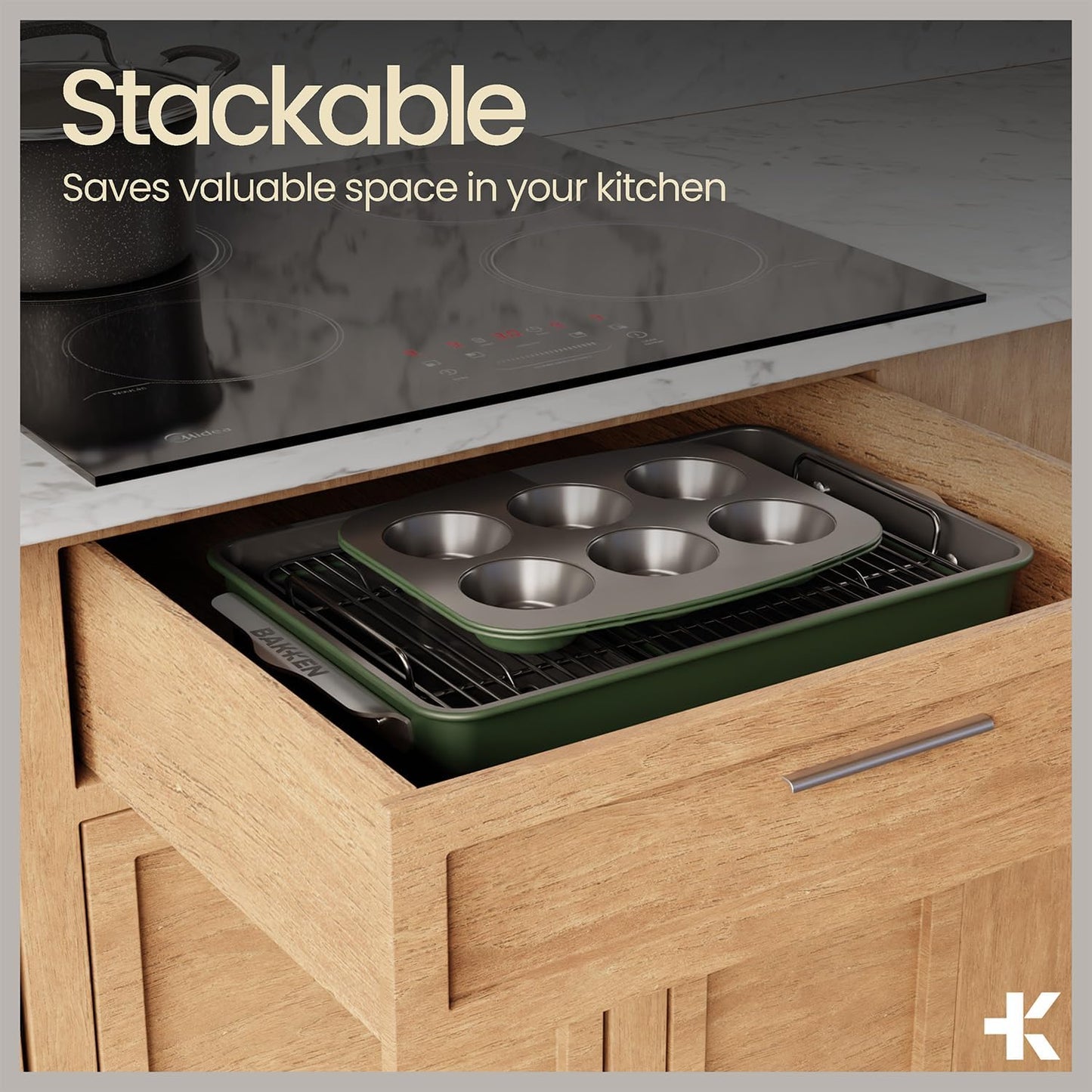 Bakken 8-Piece Bakeware Set - Nonstick Ceramic Coated Pans | Oven Safe Up to 500°F, Green