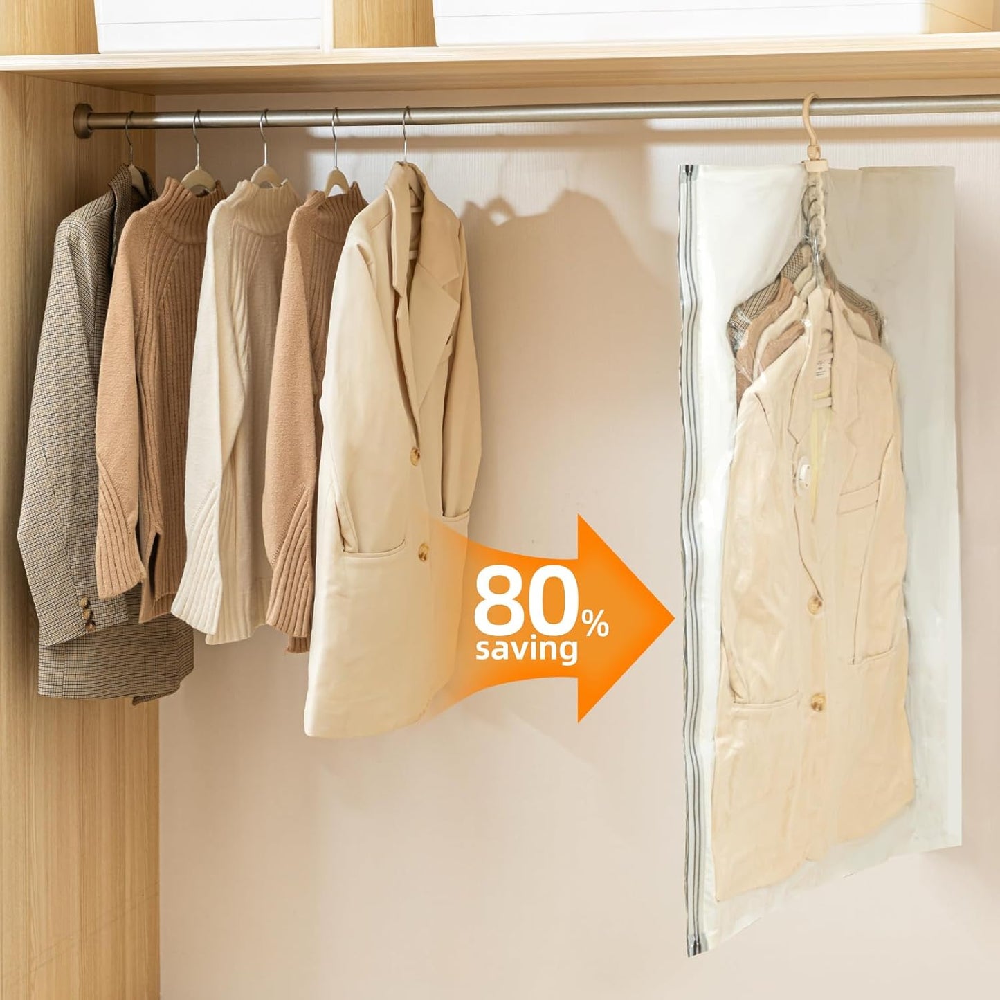 Skiennix Hanging Vacuum Storage Bags - 6 Pack with Electric Pump for Clothing | Space Saver for Suits & Jackets