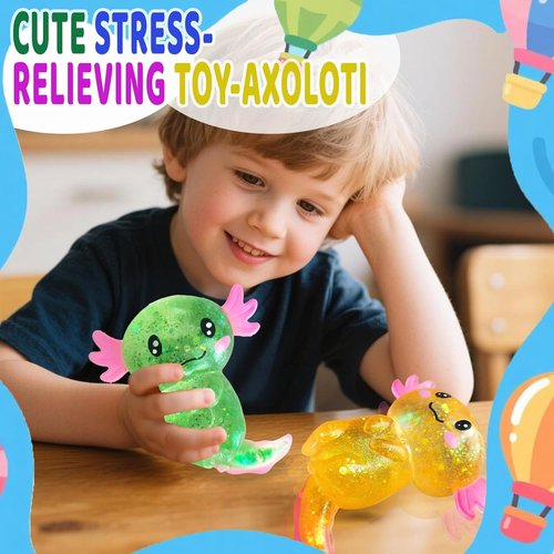 Axolotl Squishy Stress Relief Toy - Glitter Fidget Toy for Kids & Adults | Blue Color, Perfect for Anxiety Relief