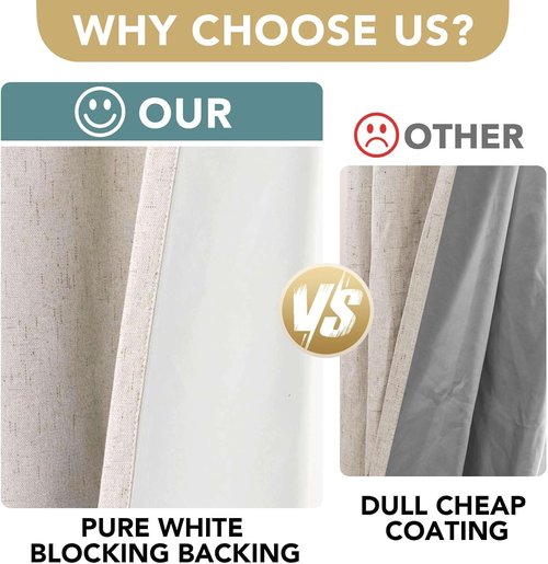 H.VERSAILTEX 100% Blackout Curtains - Full Light Blocking, Textured Window Drapes | 84-Inch Grommet Panels, Natural (2-Pack)