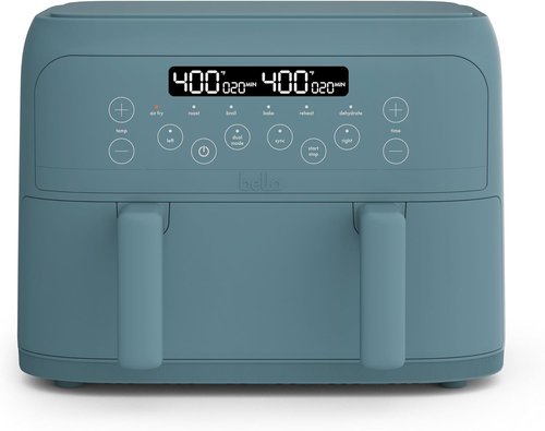 Bella 4 Qt TriZone Air Fryer - EverGood™ Ceramic Nonstick Coating, Dual Basket Design, Digital Touchscreen | 1200 Watt, Surf Color