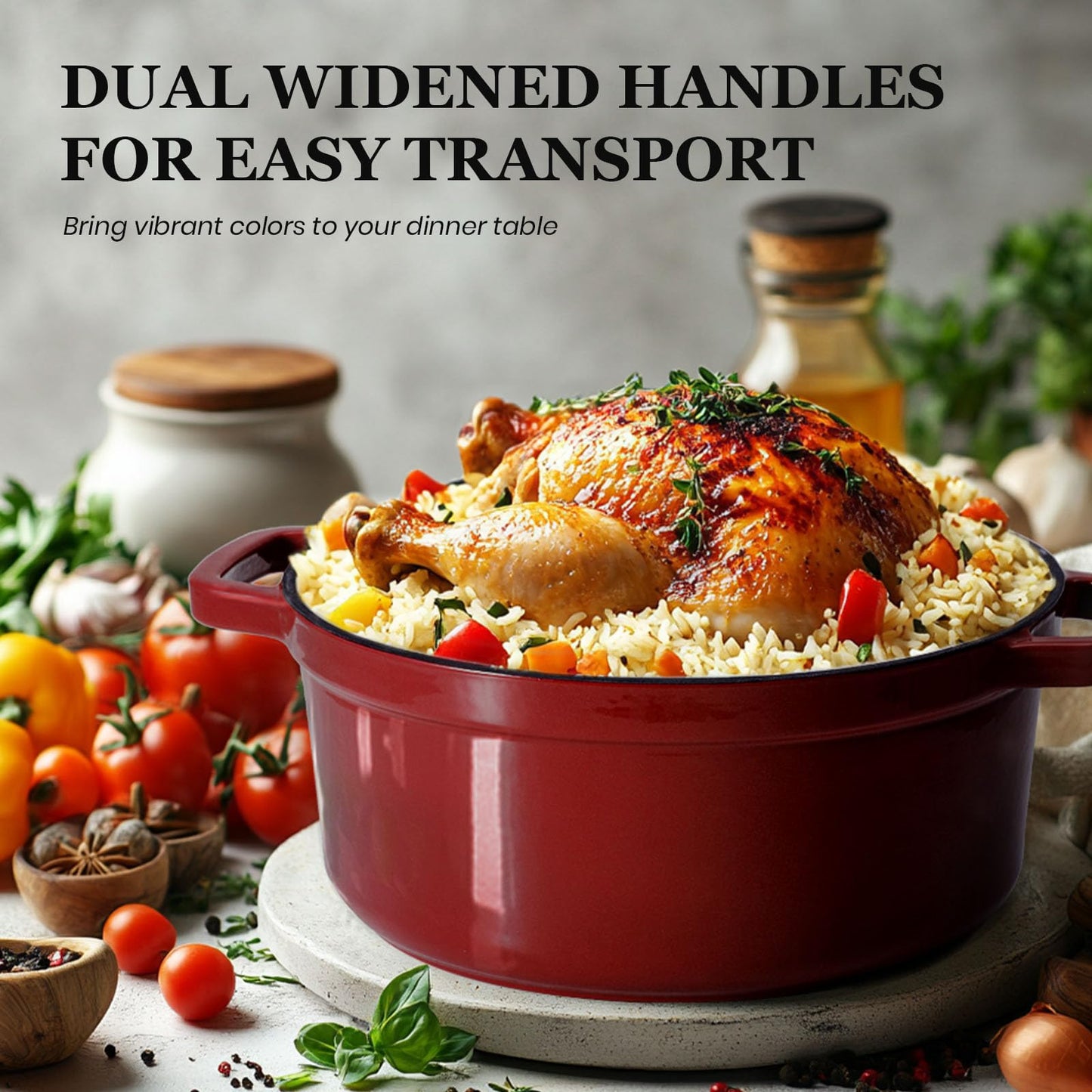 Overmont Enameled Cast Iron Dutch Oven - 5QT Pot with Lid Cookbook & Cotton Potholders - Heavy-Duty Cookware for Braising, Stews, Roasting, Sourdough Baking burgundy