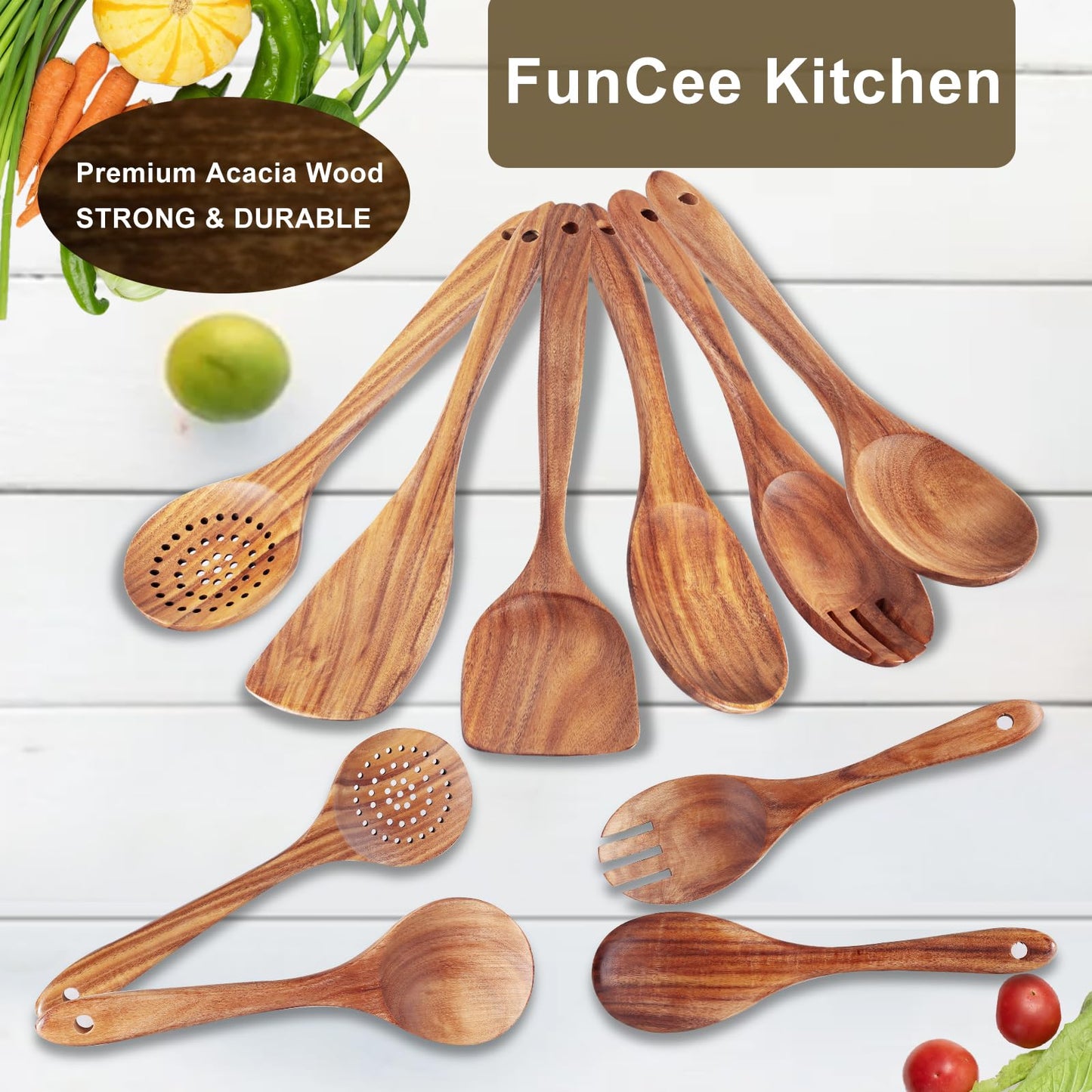 6 Pack Wooden Spoons For cooking – Heat-Resistant Wood Spatula with Comfort Grip, Lightweight Kitchen Cooking Utensils set, wood Spoon utensil Set Perfect for Non-Stick Cookware