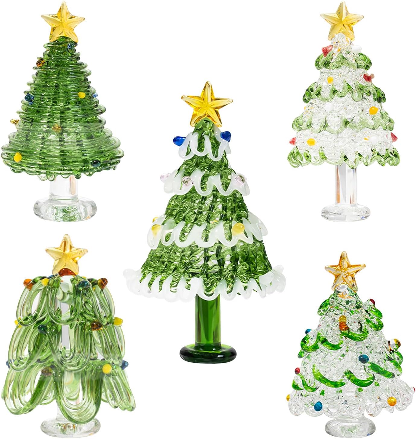 Skiennix Mini Crystal Christmas Tree Figurine - Hand Blown Glass Winter Decor for Tabletop & Mantel