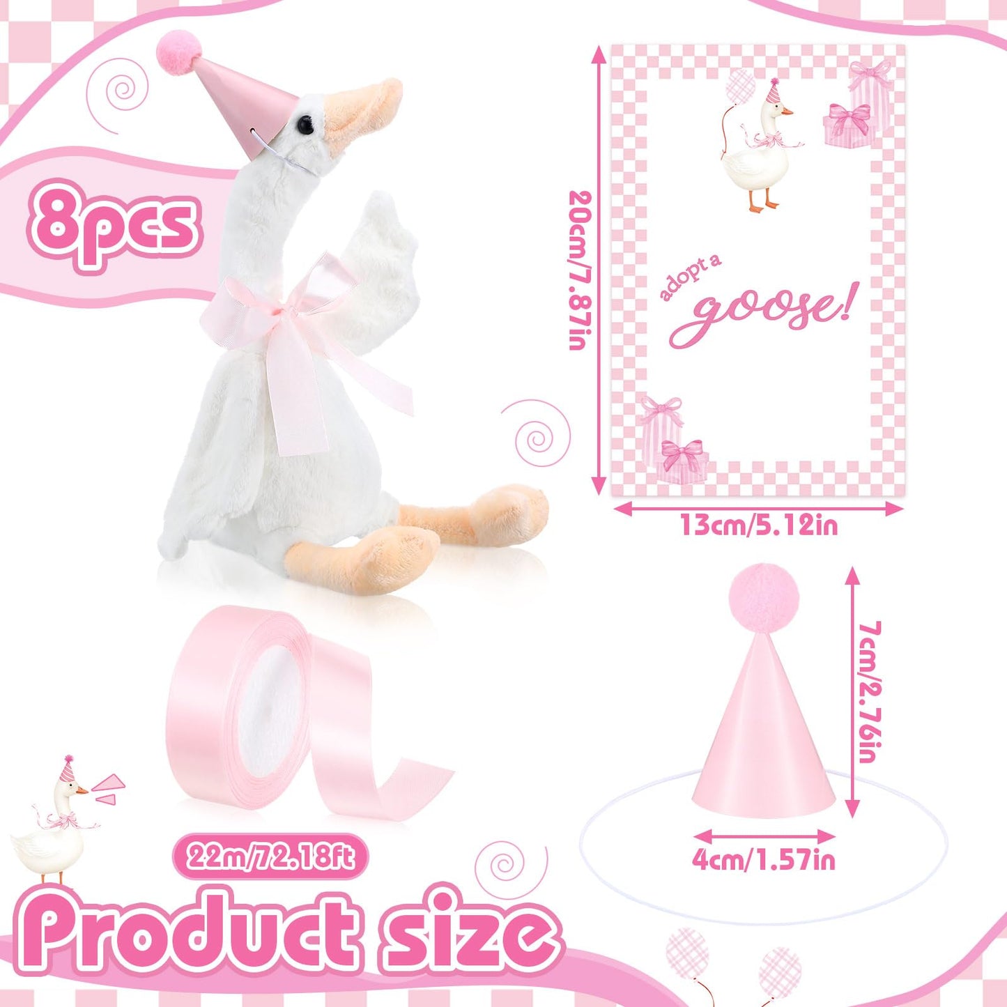 Blueweenly 8 Sets One Silly Goose Birthday Decoration 15.7 Inch Soft Silly Goose Stuffed Animal Hat with Wood Table Decor for Birthday Party Decoration