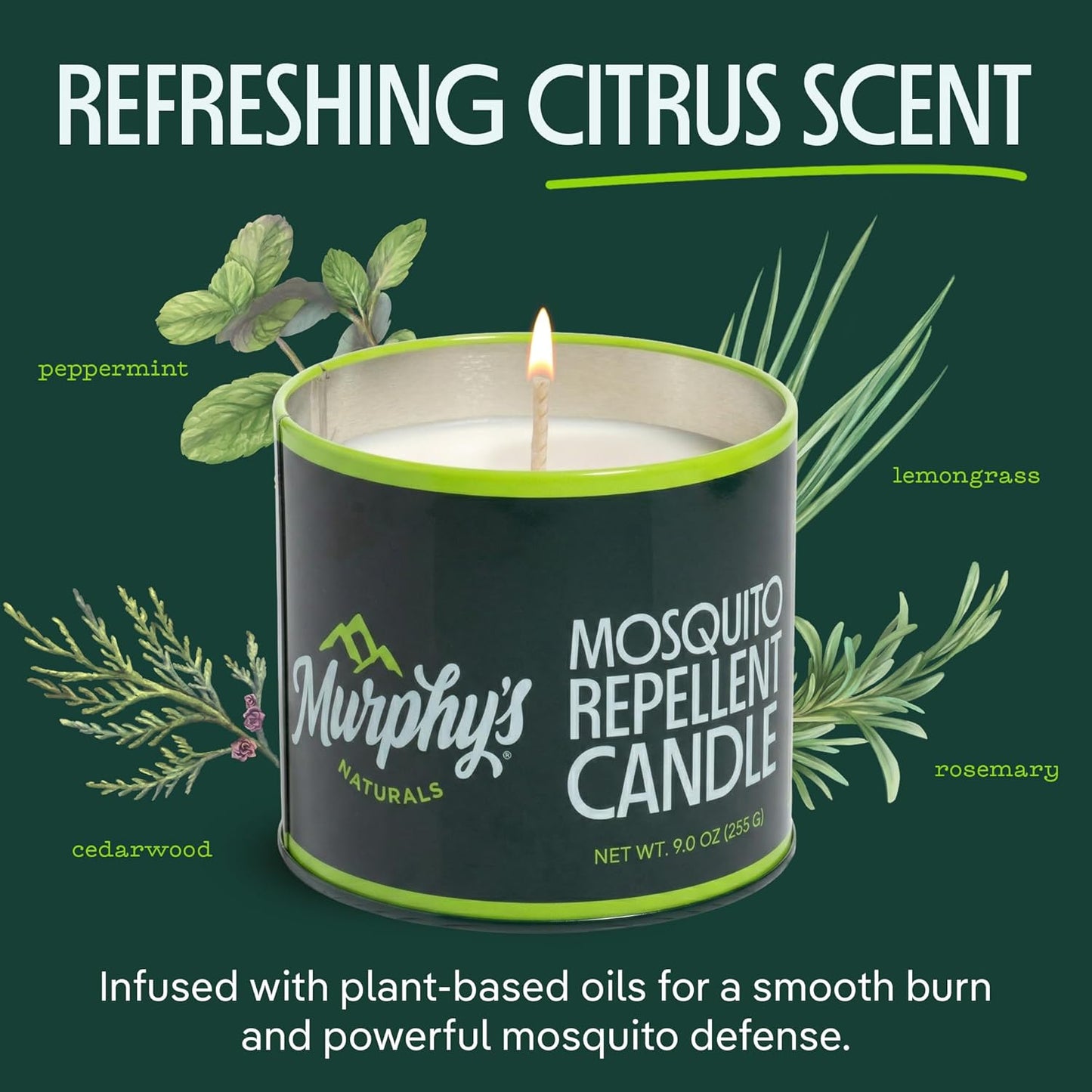 Murphy's Naturals Mosquito Bug Repellent Candles - Citronella & Essential Oils, 30-Hour Burn, 9 oz, 2-Pack