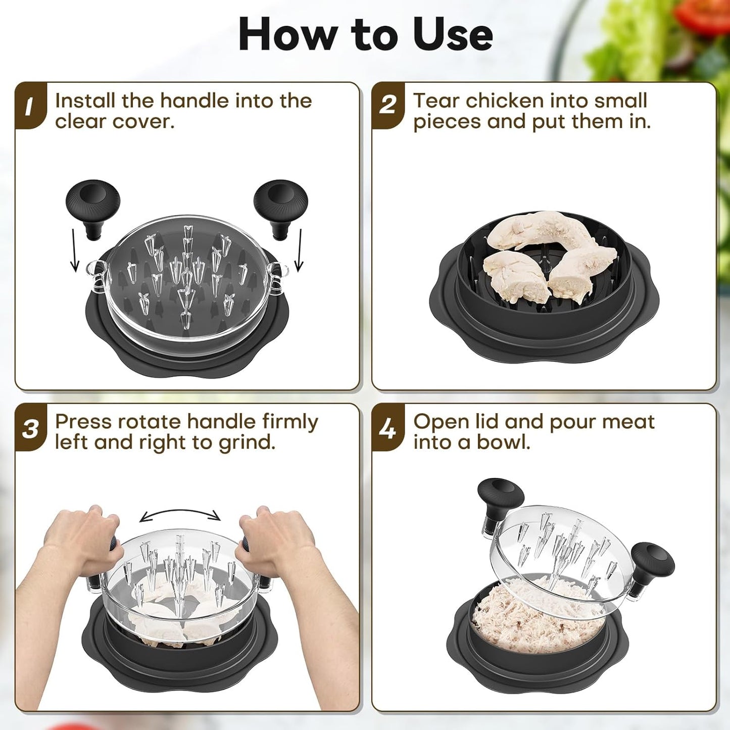 Ukeetap 10" Pro Chicken Shredder Tool - BPA-Free, Ergonomic Design, Anti-Slip Base, Black
