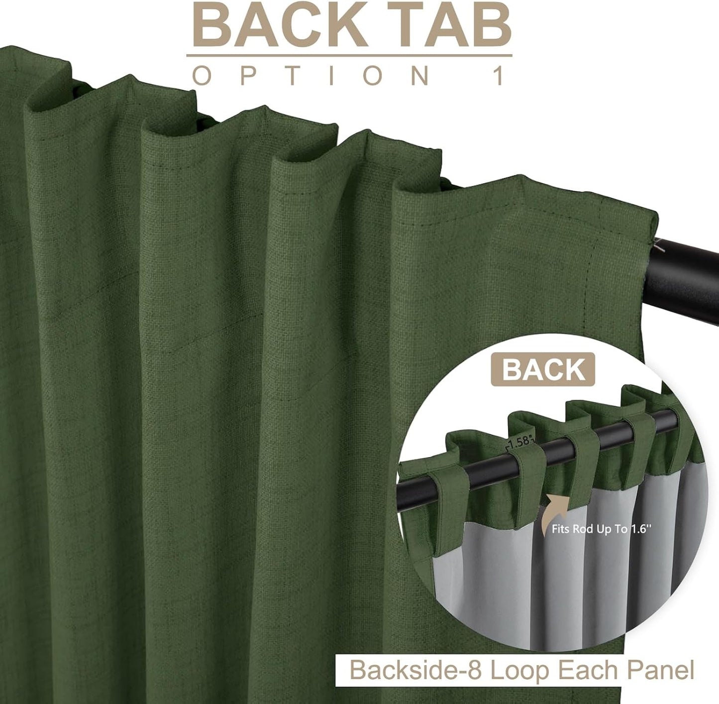 Skiennix 100% Blackout Linen Curtains - Thermal Insulated Drapes, 2 Panels Set, 50" W x 63" L, Moss Green