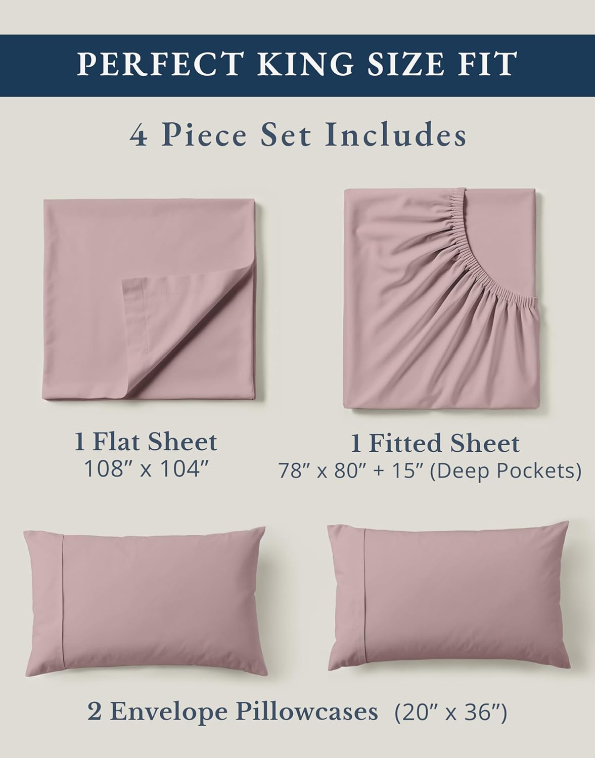 LANE LINEN 100% Organic Cotton King Size Bed Sheets - Luxury Hotel Percale, Oeko-Tex Certified, Soft & Comfy, Available in Lilac