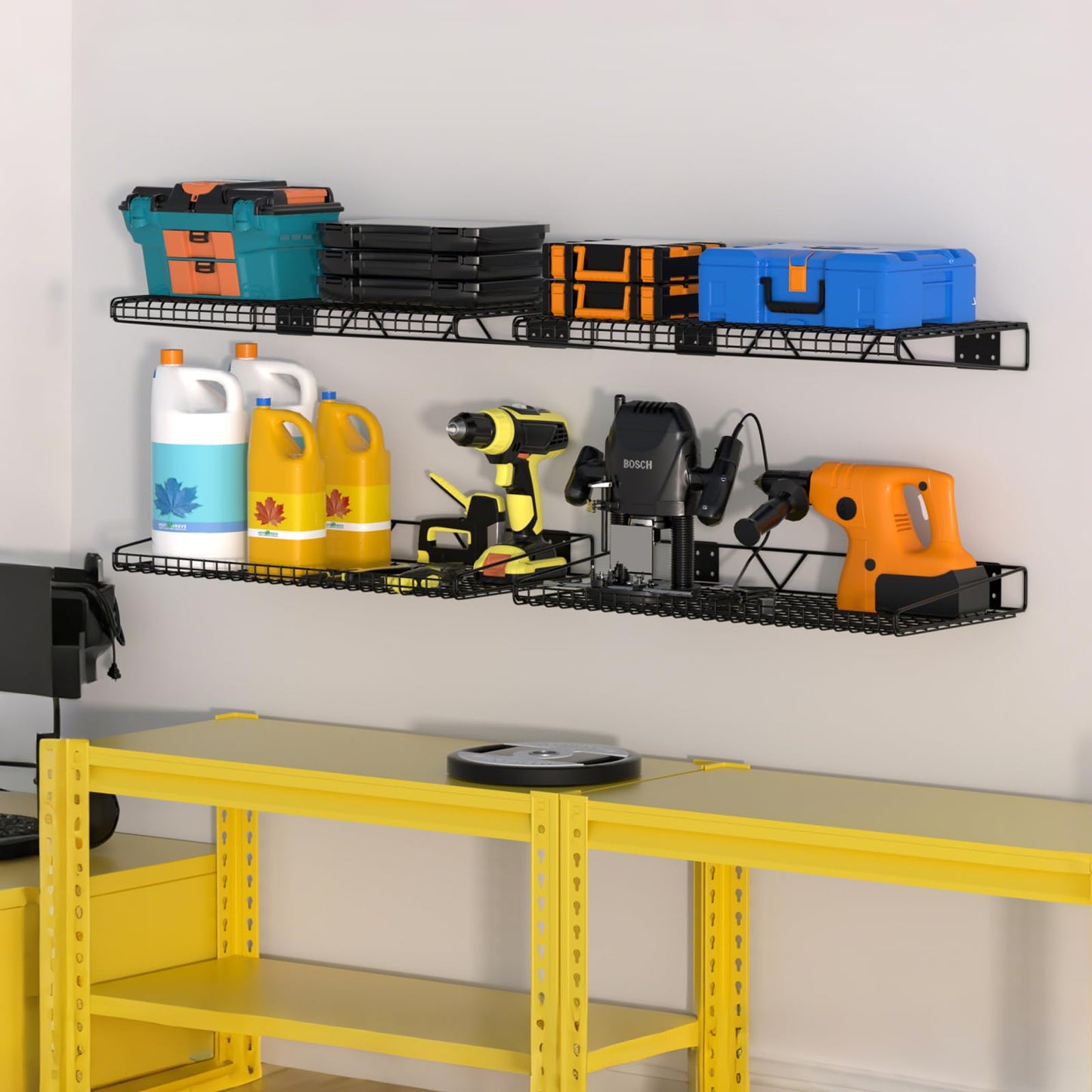 Daanxw Garage Wall Shelving,4-Pack 12 Inch X 23.8 Inch,Can be Used for Garage, Closet, Laundry Room, Heavy Duty Wall Shelving, Holds Up to 65 Lbs (Black, 12"X23.8", 4)