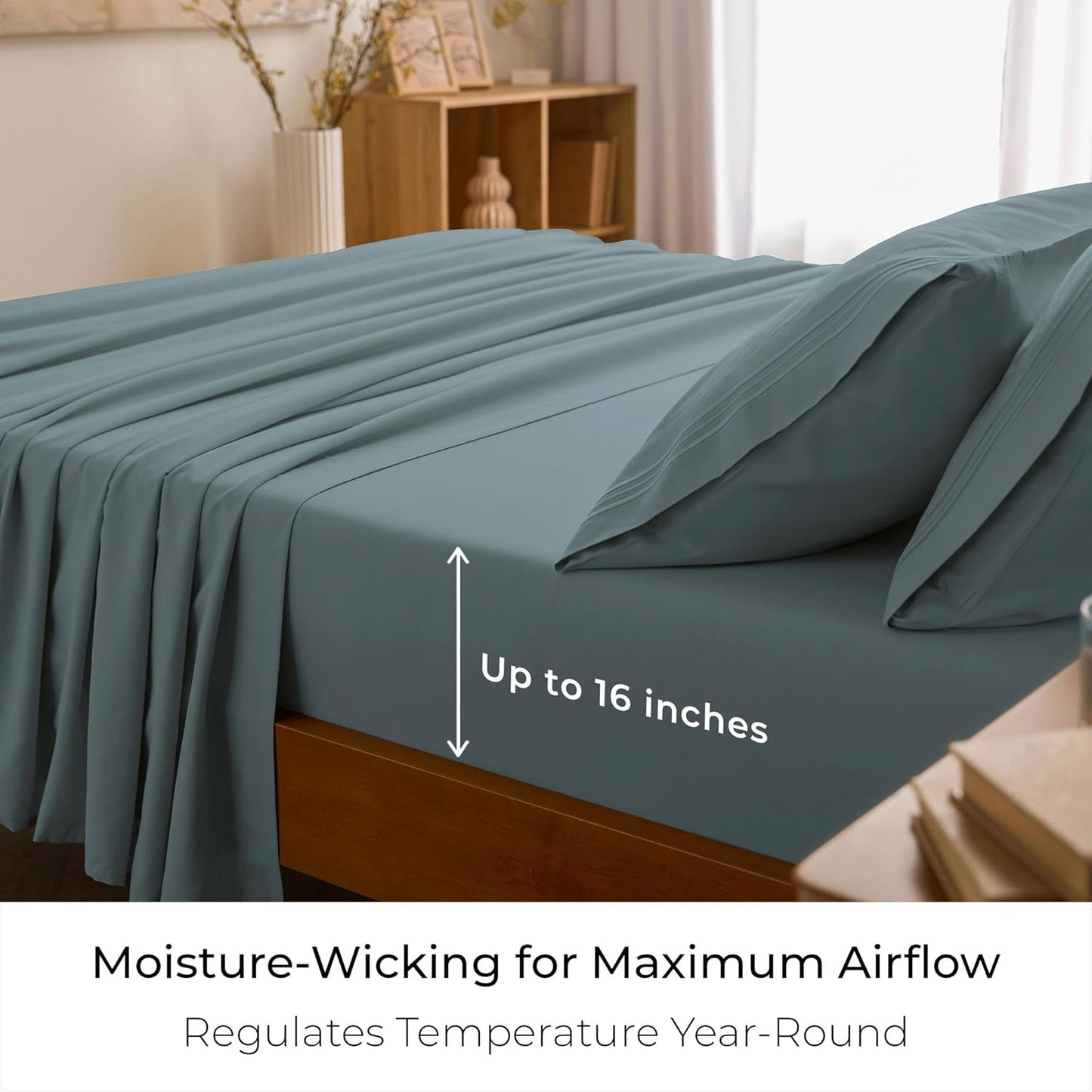 Mellanni Full Sheets Set - 4 PC Hotel Luxury Bedding - Extra Soft, Cooling, Wrinkle Resistant | Spa Blue