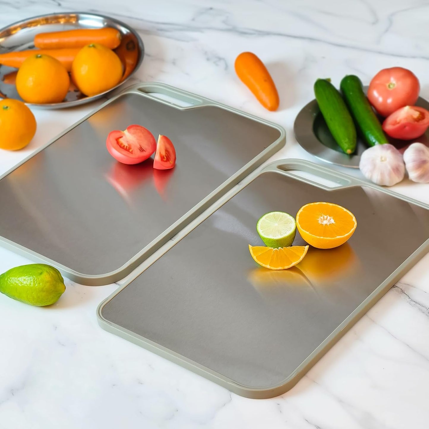 Skiennix Stainless Steel Cutting Board - Easy to Clean, Double-Sided, Large 13.4 x 9 Inch | Dishwasher Safe