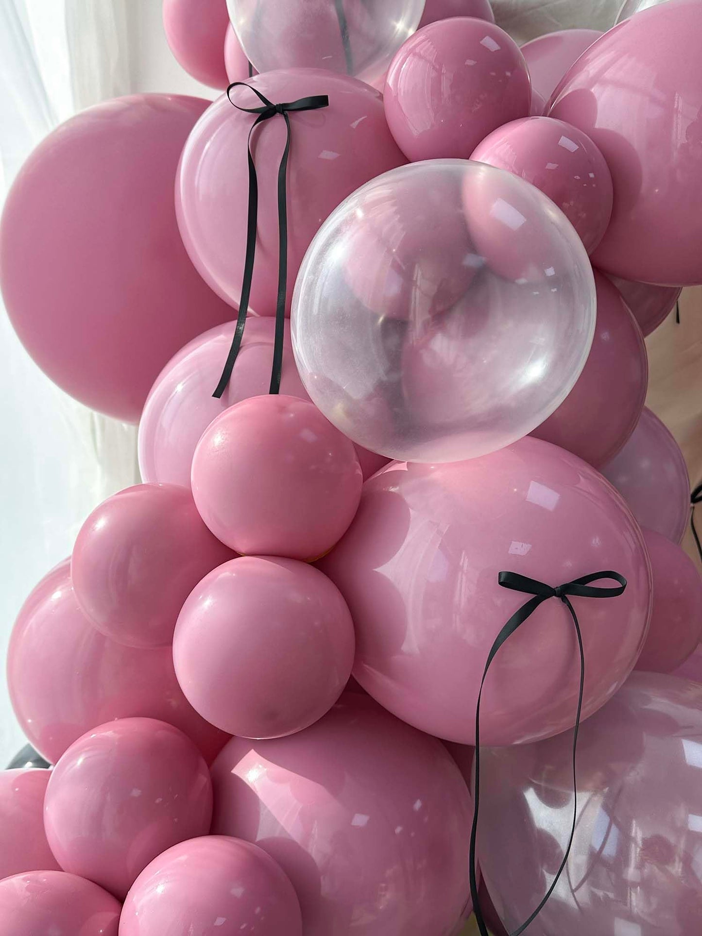 Mythlty 160pcs Pink and Black Balloons Arch Kit with Bows in Different Sizes 5" 10" 12" 18", Stuffed Ballons Pink Grey Balloons for Birthday Baby Shower Bat Mitzvah Bachelorette Parties Decorations