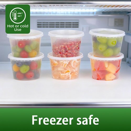 Fresh container 50set - 16oz Plastic Deli Container with lids, Airtight, for Slime, Soup, Meal Prep, BPA Free, Stackable, Leak Resistant, Microwave/Freezer Safe