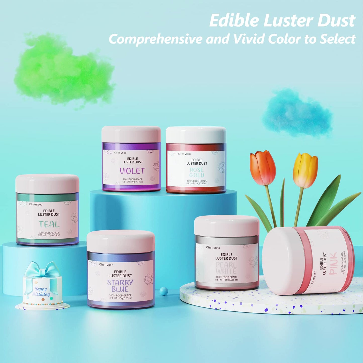 Teal Edible Luster Dust 10 Grams, Food Grade Cake Luster Dust Tasteless Dessert Dusting Powders for Baking Cherrysea Food Coloring Powder for Cupcakes, Cake Pops,Fondant,Chocolate, Candy