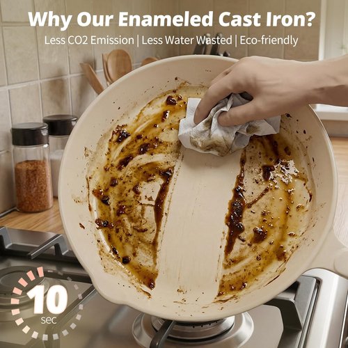 Hteizpz Enameled Cast Iron Skillet 3-Piece Set, Nonstick Heavy-Duty 11", 10", 8.6" Frying Pan, Oven & Induction Safe, Cookware for Gas, Electric, Ceramic Stovetops, White