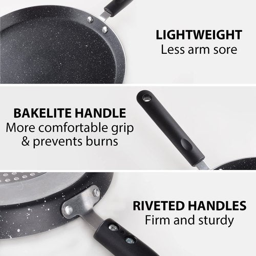 BUECMUE 10.5 Inch Nonstick Crepe Pan with Spreader Induction Compatible, for Egg Omelet and Flat Pancake Frying Pan, PFOA & PTFEs Free (Black)