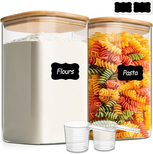 ComSaf Glass Storage Containers - 1.2 Gallon Wide Mouth Jars with Lids | 2-Pack for Flour, Sugar & Cereal