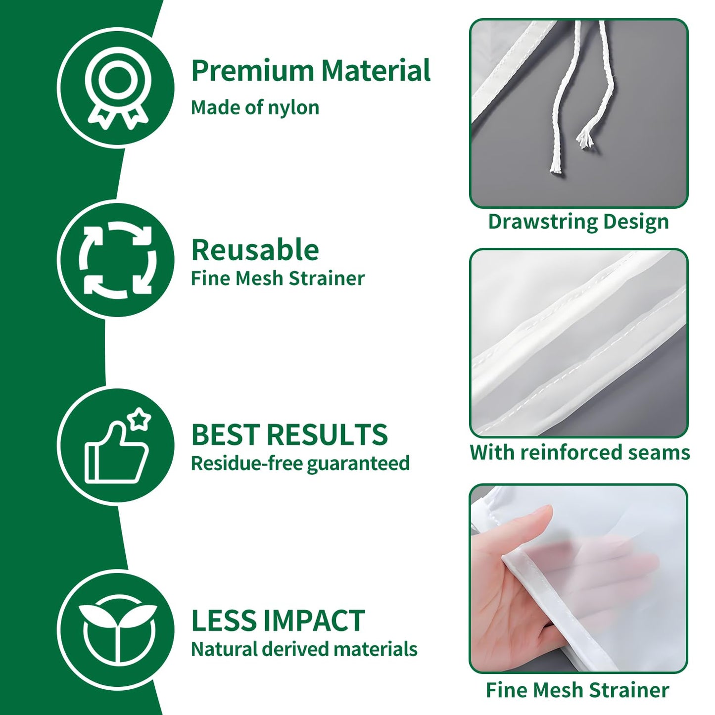 uadbau 6 Pcs Nut Milk Bag 12 x 8 Inch Yogurt Strainer 200 Mesh Cheese Cloth Bag for Straining Reusable Fine Mesh Strainer for Filtering Yogurt Juice Coffee Tofu Tea Cheese