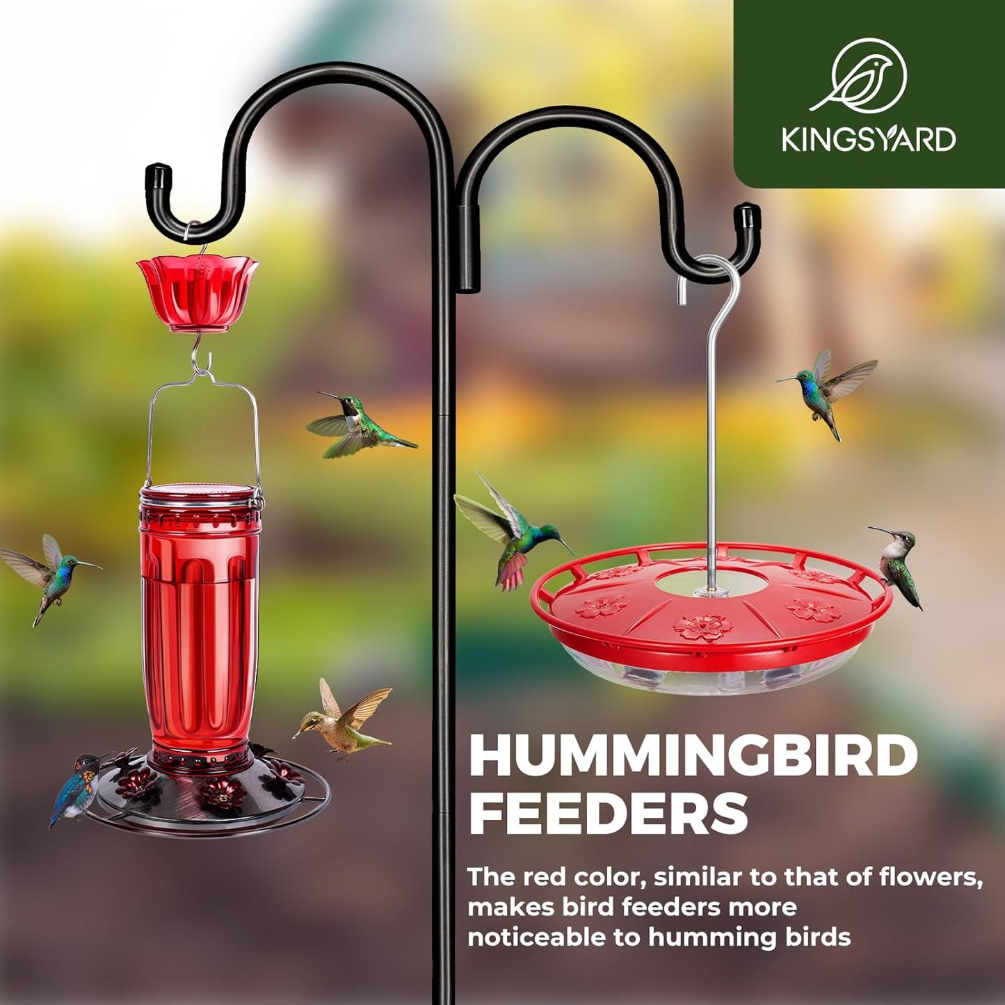Kingsyard Hummingbird Feeders - 2 Pack 16 OZ with 6 Bee-Proof Ports | Easy to Refill & Clean Garden Décor