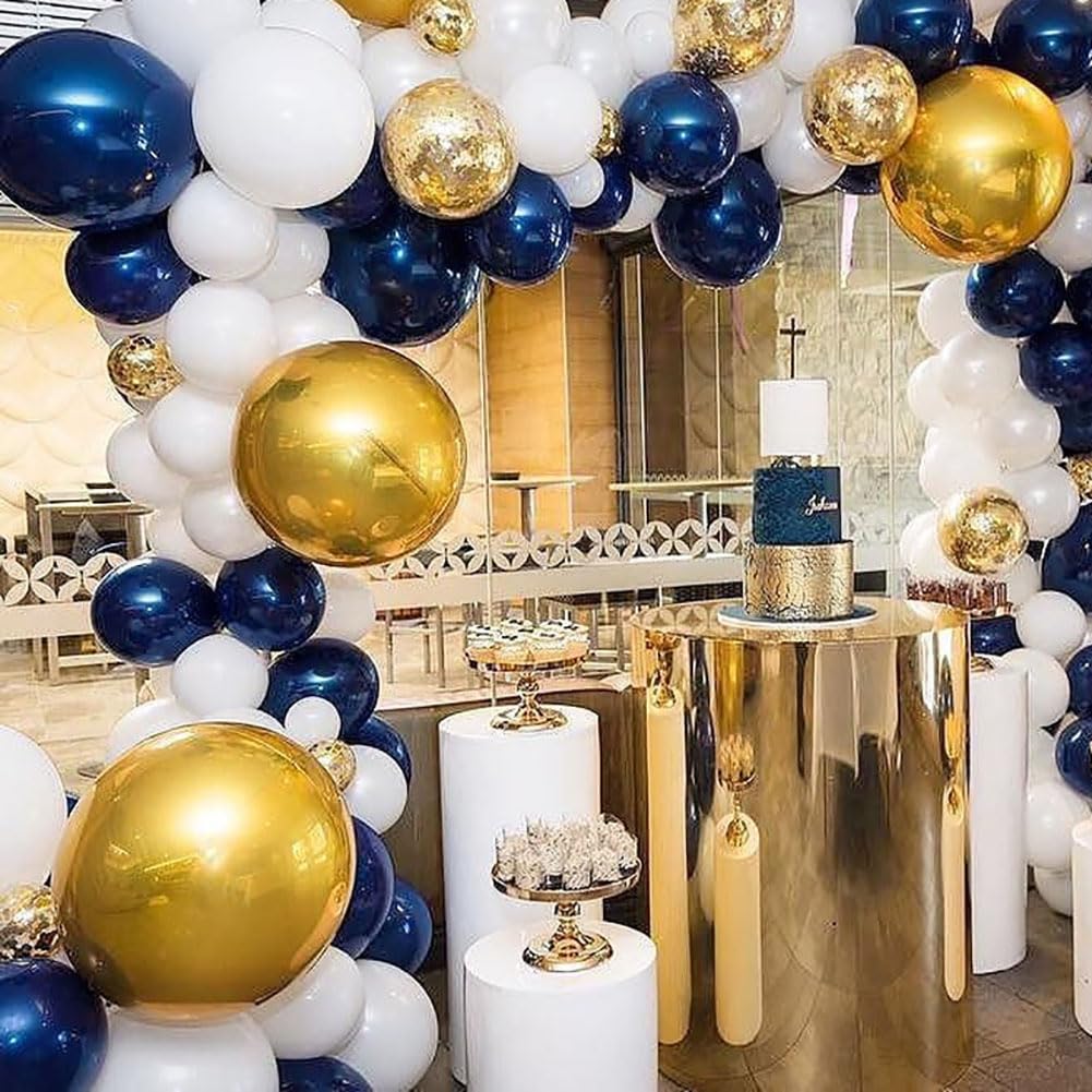 KALOR Navy Blue White and Blue Gold Confetti Balloons, 60 Pcs 12 Inch Metallic Gold Latex Balloons for Birthday Wedding Baby Shower Anniversary Baby Shower New Year Party Decorations
