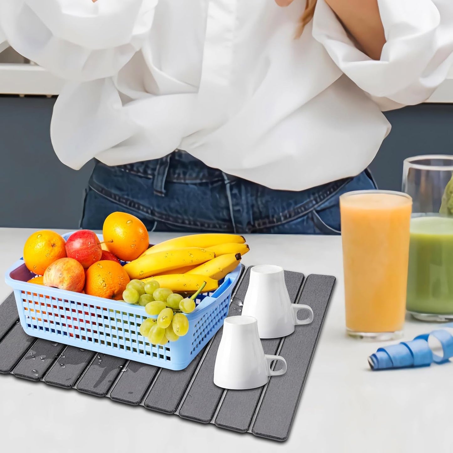 Large Diatomite Kitchen Counter Drying Mat - Quick-Drying & Space-Saving 24”x16” Aesthetic Stone Mat for Dishes