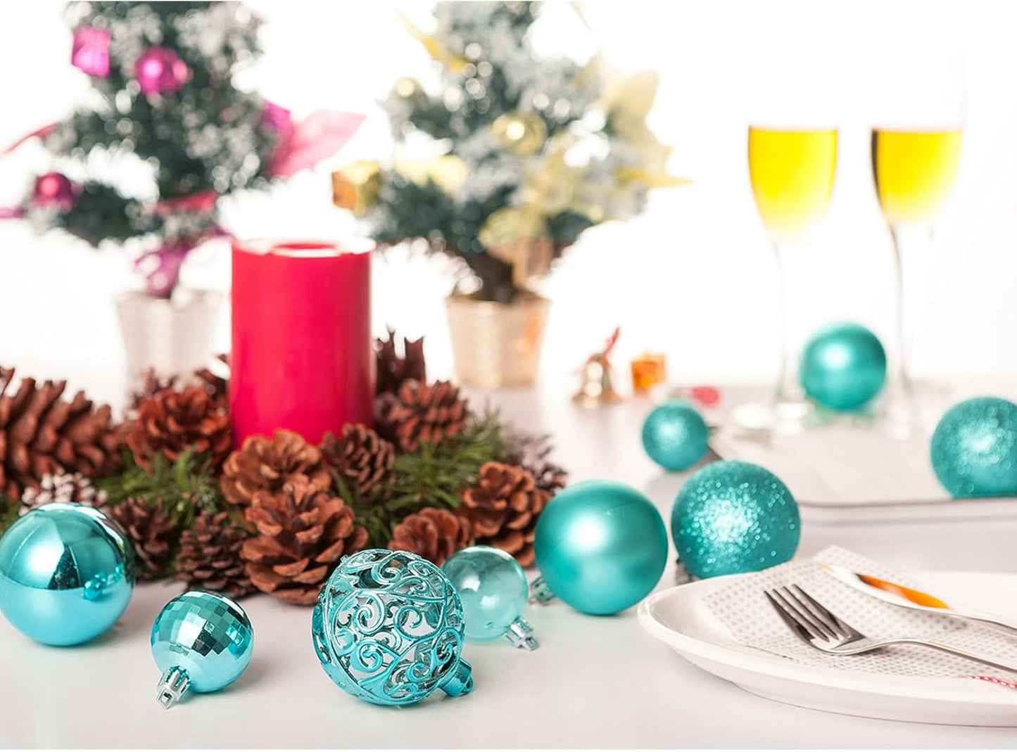 Turquoise Shatterproof Christmas Tree Ornaments - 24ct 60mm Holiday Decorations