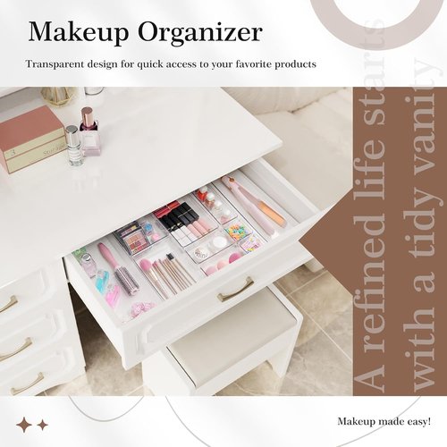 Criusia Clear Drawer Organizer Set - 7 Versatile Plastic Trays for Kitchen & Bathroom Storage