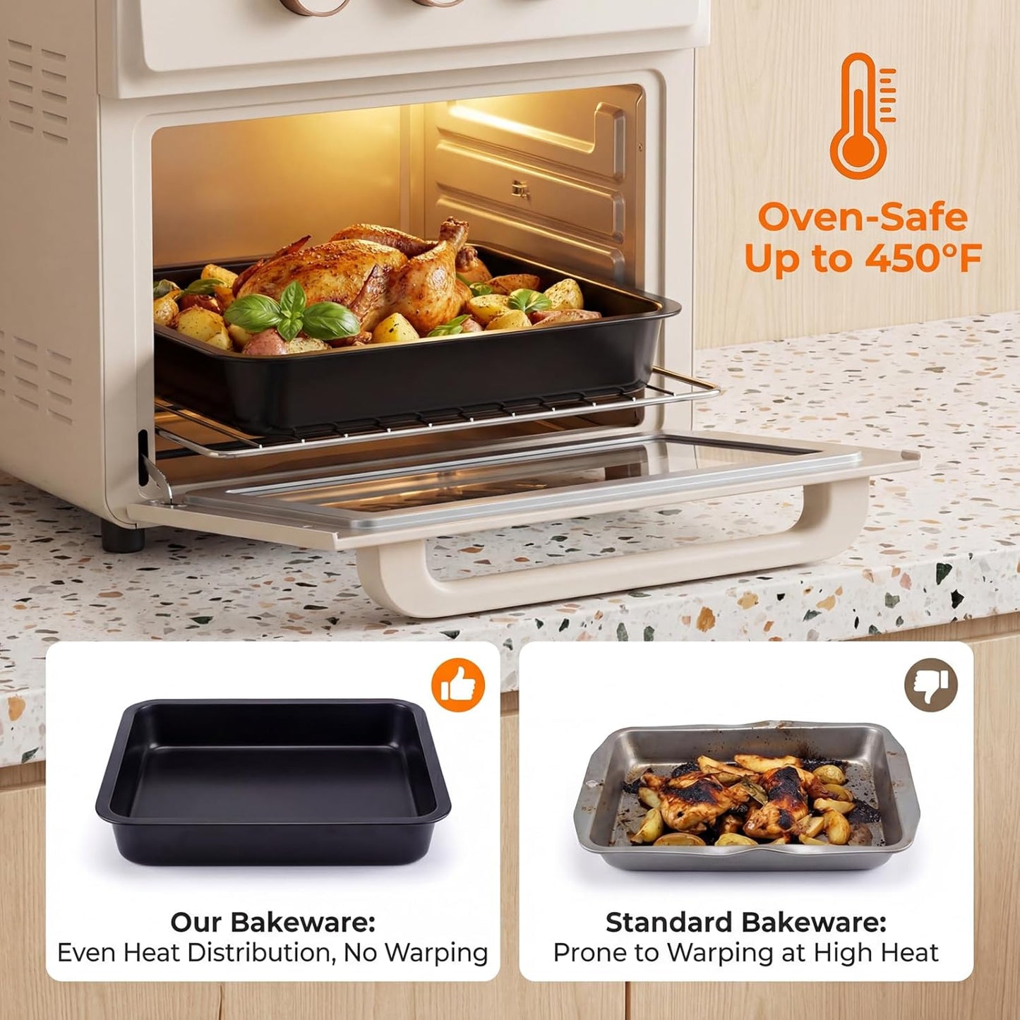 Skiennix Nonstick Baking Set - 6-Piece Bakeware Set with Roasting Pan, Cookie Sheet & More | Oven & Dishwasher Safe