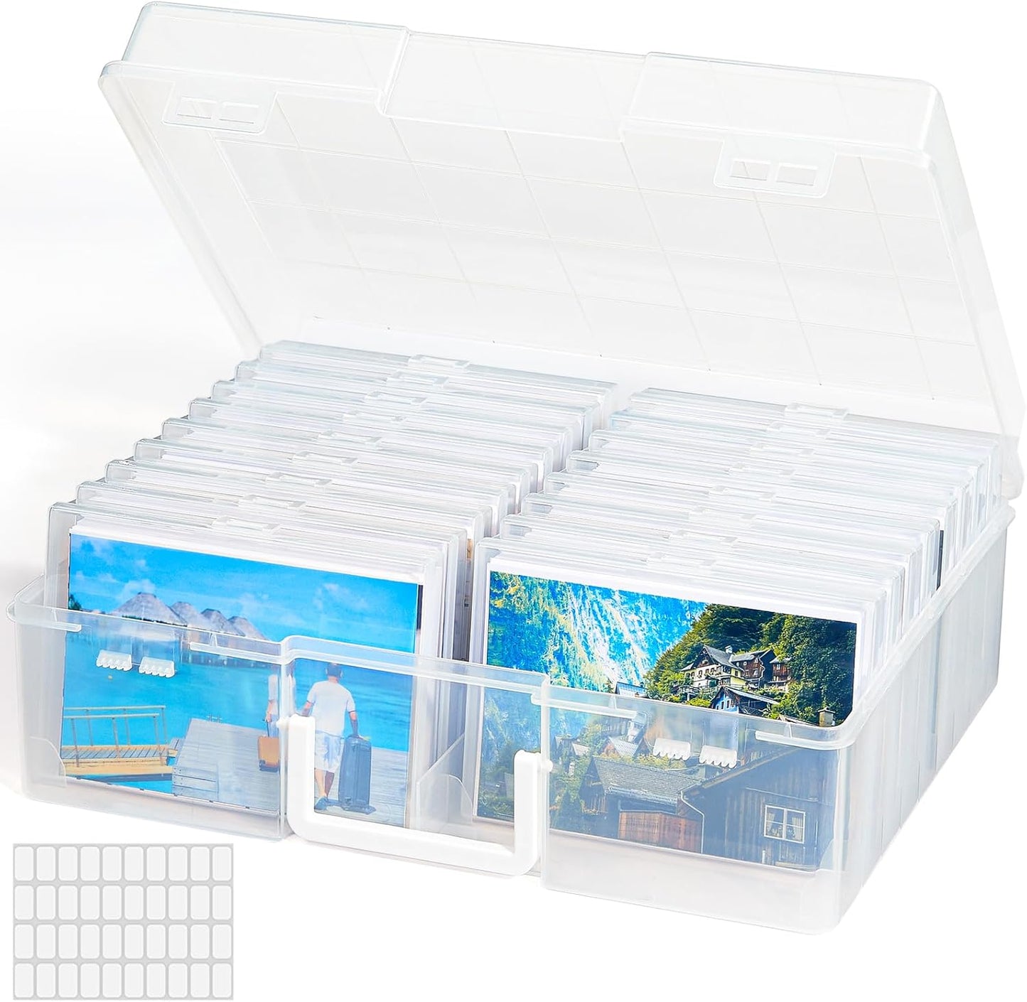 Lifewit Photo Storage Box - 18 Clear Organizers with Lids & Labels | 4x6 Size for Photos & Crafts