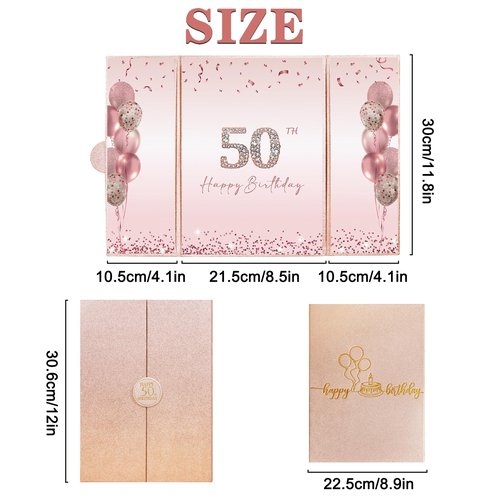 DARUNAXY Rose Gold 50th Birthday Party Decorations, Happy 50th Birthday Alternative Signature Guest Book for Women Pink Cheers to 50 Years Old Gifts 50 Birthday Signing Card Board Party Supplies