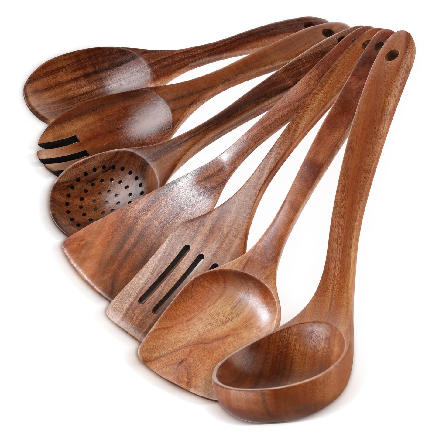 Wooden Spoons for Cooking - 7 Pieces Wooden Kitchen Utensils Set, Smooth Natural Teak Wood Utensil Set, Nonstick Heat-Resistant Cooking Utensils - Lightweight & Sturdy, Wooden Spatula for Cooking