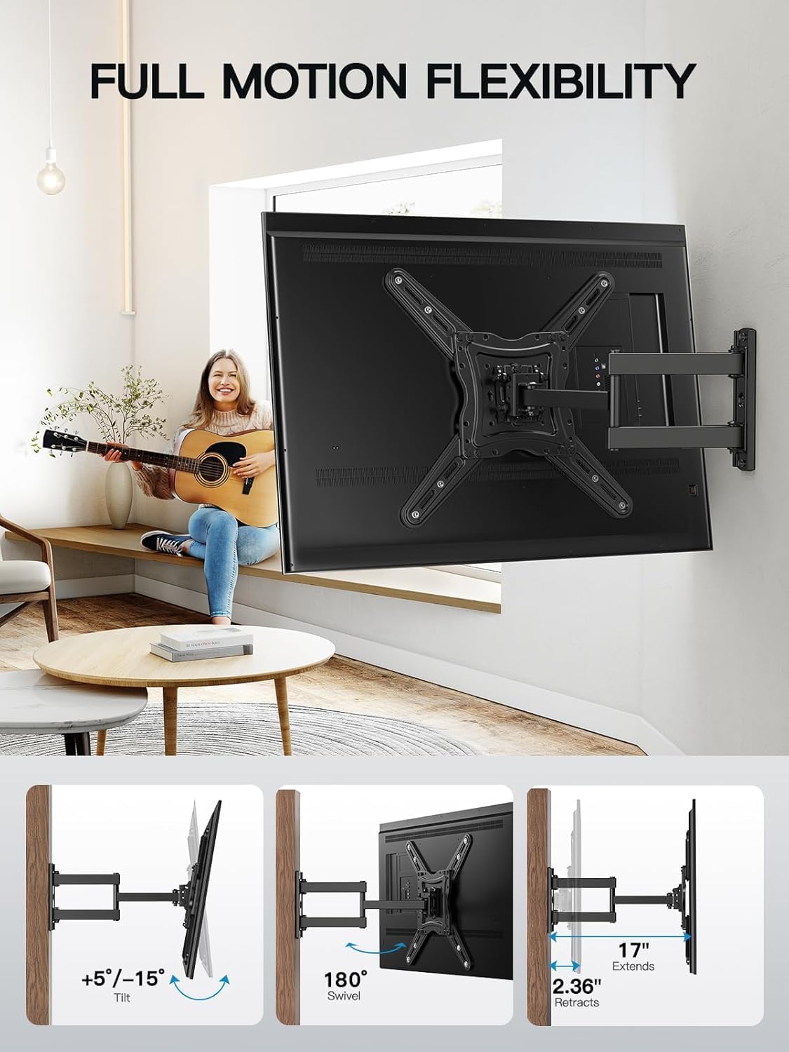 Pipishell Full Motion TV Wall Mount - Articulating Arms for 26-65 Inch TVs | Supports Up to 77 lbs